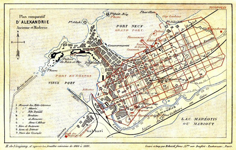 Alexandria Egypt 1885 old antique vintage map plan chart 